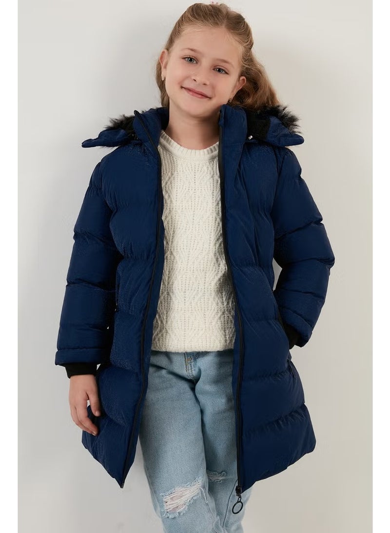 Lela Collar Faux Fur Plush Lined Removable Hooded Slim Cut Winter Coat Girls' COAT 5760002 - Image 3